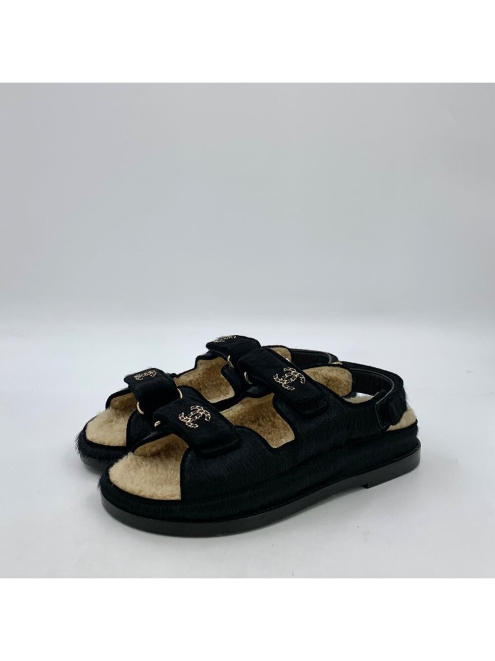 Chanel Black Logo Velcro Sandals